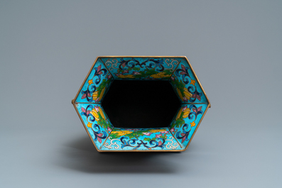 A Chinese hexagonal cloisonn&eacute; 'butterfly' vase, Xuande mark, 19th C.