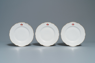 Five French porcelain plates with Russian armorial crowns, Haviland Limoges for Maison Toy, Paris, 19th C.