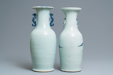 Four Chinese blue and white celadon-ground vases, 19th C.