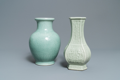 Two Chinese monochrome celadon vases, 19/20th C.