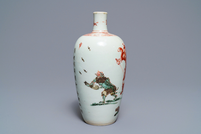 A Chinese famille verte 'Zhong Kui' vase, Kangxi