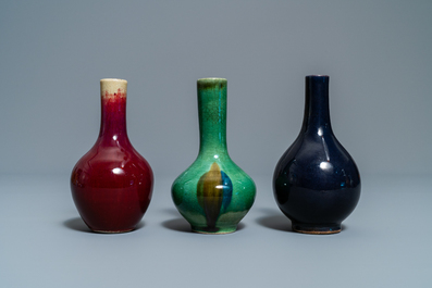 Six Chinese monochrome bottle vases, 18th C. and later