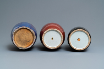 Three Chinese monochrome vases, 19th C.