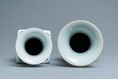 Two Chinese blue and white and qianjiang cai vases, 19/20th C.
