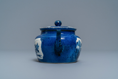 A Chinese powder blue-ground teapot and cover, Kangxi