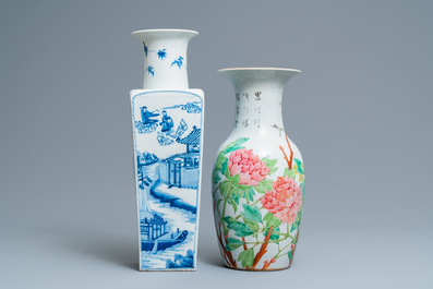 Two Chinese blue and white and qianjiang cai vases, 19/20th C.