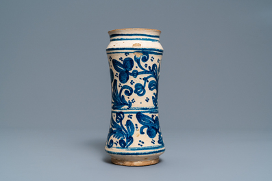 A Mexican blue and white pottery albarello, Talavera Poblana, ca. 1700