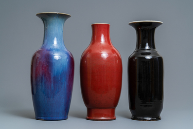 Three Chinese monochrome vases, 19th C.