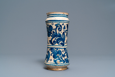 A Mexican blue and white pottery albarello, Talavera Poblana, ca. 1700