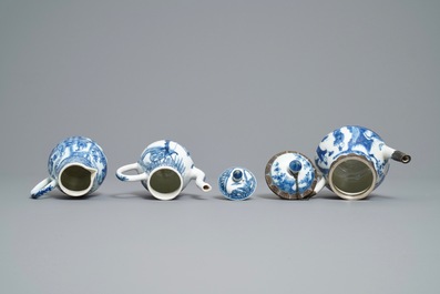 Two Chinese blue and white teapots and a cream jug, Yongzheng