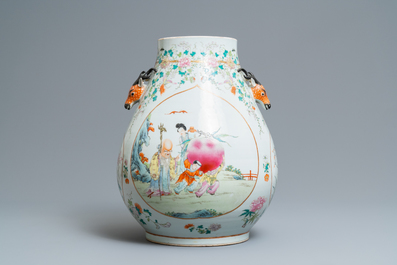 A fine Chinese famille rose 'hu' vase with immortals, Qianlong mark, 19th C.