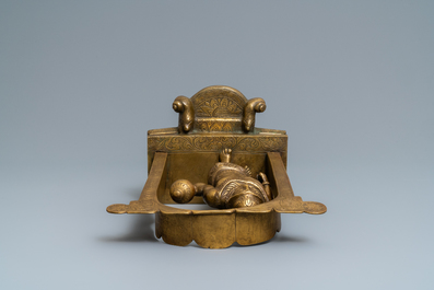 A gilt bronze figure of a temple guardian, Nepal, 19th C.