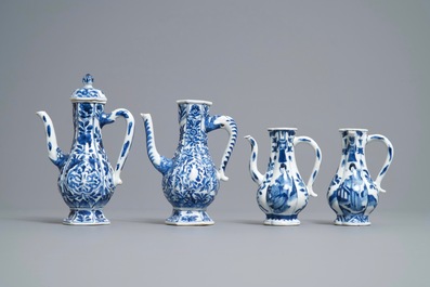 Four Chinese blue and white ewers, Kangxi