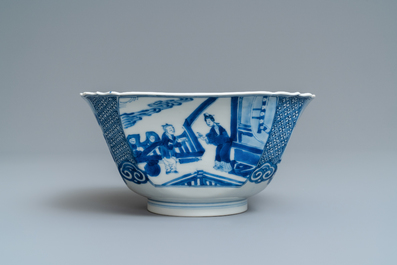 Een Chinese vierkante blauw-witte kom, Xuande merk, Kangxi