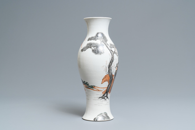 A Chinese grisaille and iron red vase, Ju Ren Tang mark, Republic