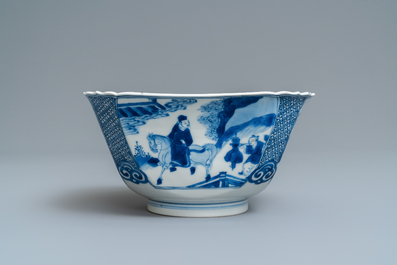 Een Chinese vierkante blauw-witte kom, Xuande merk, Kangxi