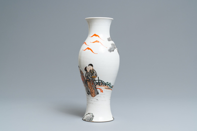 A Chinese grisaille and iron red vase, Ju Ren Tang mark, Republic