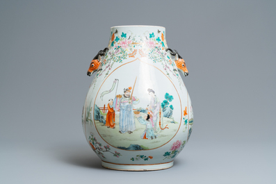 A fine Chinese famille rose 'hu' vase with immortals, Qianlong mark, 19th C.