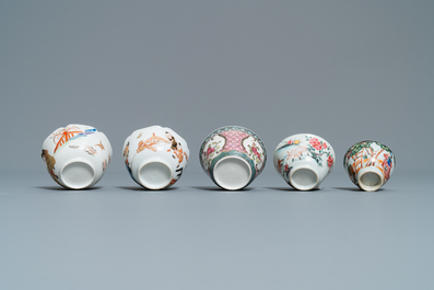 Six Chinese famille rose saucers and five cups, Kangxi and later