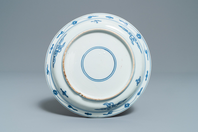 A Chinese blue and white kraak porcelain plate with egrets, Wanli