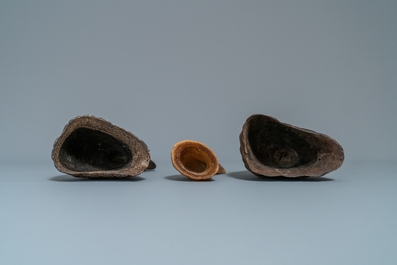 Three S&ugrave;ng t&ecirc; giac or scholar's objects in buffalo horn, Vietnam, 19th C.
