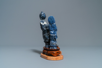 Twee Chinese groepen in lapis lazuli, 20e eeuw