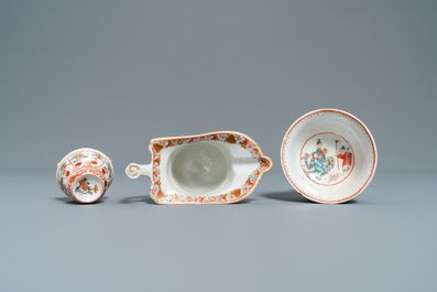 Cinq pi&egrave;ces en porcelaine de Chine famille rose et rouge de fer, Kangxi/Qianlong