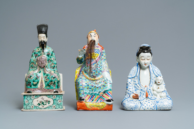 Three Chinese famille rose and verte figures, 19/20th c.