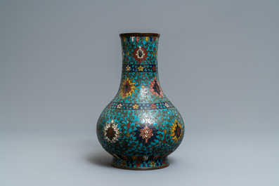 A Chinese cloisonn&eacute; bottle vase with lotus scrolls, Ming