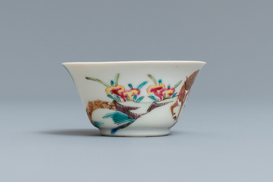A Chinese famille rose 'deer' cup and saucer, Yongzheng