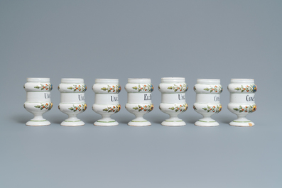 Twelve polychrome Italian pharmacy jars, Antonibon, Nove di Bassano, second half 18th C.