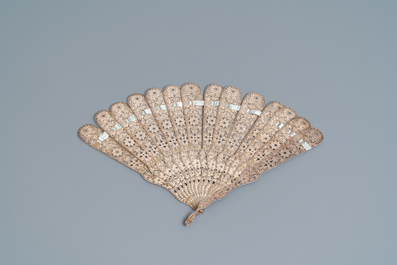 Two Chinese filigree and enamelled silver fans, 19th C.