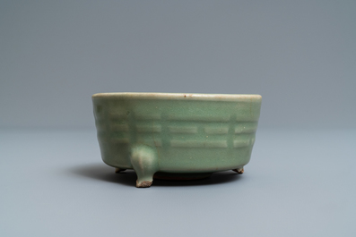 A Chinese Longquan celadon tripod censer with trigrams, Ming