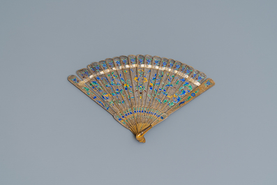 Two Chinese filigree and enamelled silver fans, 19th C.