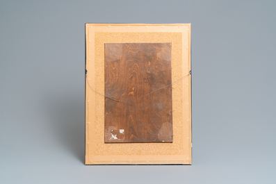 Un tableau de carreaux en fa&iuml;ence de Delft polychrome &agrave; d&eacute;cor d'une pendule, 18&egrave;me