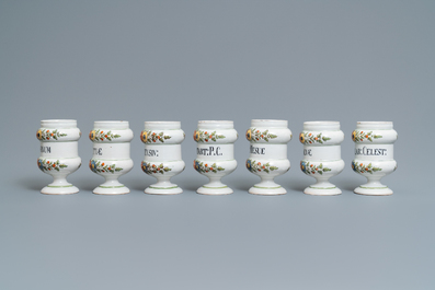 Twelve polychrome Italian pharmacy jars, Antonibon, Nove di Bassano, second half 18th C.