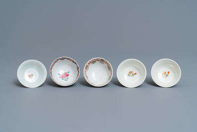 Twelve Chinese famille rose cups and saucers, Yongzheng/Qianlong