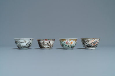 Douze tasses et huit soucoupes en porcelaine de Chine grisaille, Yongzheng/Qianlong