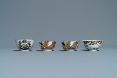 Douze tasses et huit soucoupes en porcelaine de Chine grisaille, Yongzheng/Qianlong