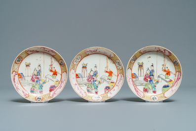 Tien stukken Chinees famille rose theegoed met mandarijns decor, Qianlong