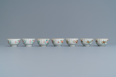 Twelve Chinese famille rose cups and saucers, Yongzheng/Qianlong
