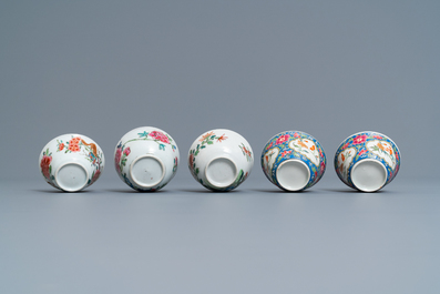 Twelve Chinese famille rose cups and saucers, Yongzheng/Qianlong