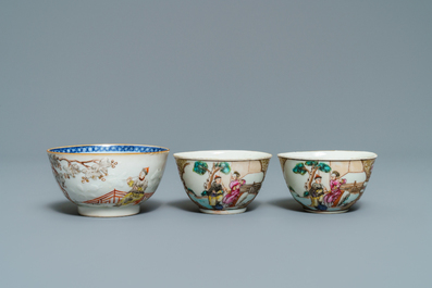 Dix pi&egrave;ces en porcelaine de Chine famille rose &agrave; d&eacute;cor mandarin, Qianlong