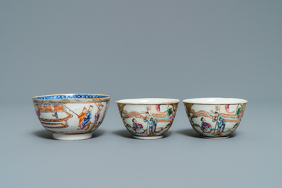 Dix pi&egrave;ces en porcelaine de Chine famille rose &agrave; d&eacute;cor mandarin, Qianlong