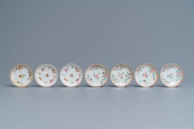Twelve Chinese famille rose cups and saucers, Yongzheng/Qianlong