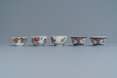 Twelve Chinese famille rose cups and saucers, Yongzheng/Qianlong
