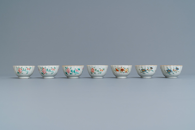Twelve Chinese famille rose cups and saucers, Yongzheng/Qianlong