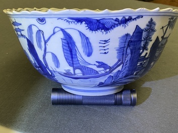 A Chinese blue and white 'pagoda landscape' bowl, Wanli