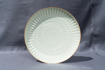 A Chinese celadon-glazed 'chrysanthemum' charger, Jingdezhen, dated 1954