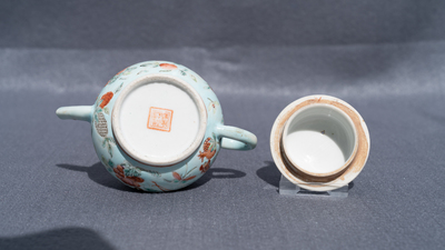 A Chinese turquoise-ground teapot and cover for the Straits or Peranakan market, 19th C.